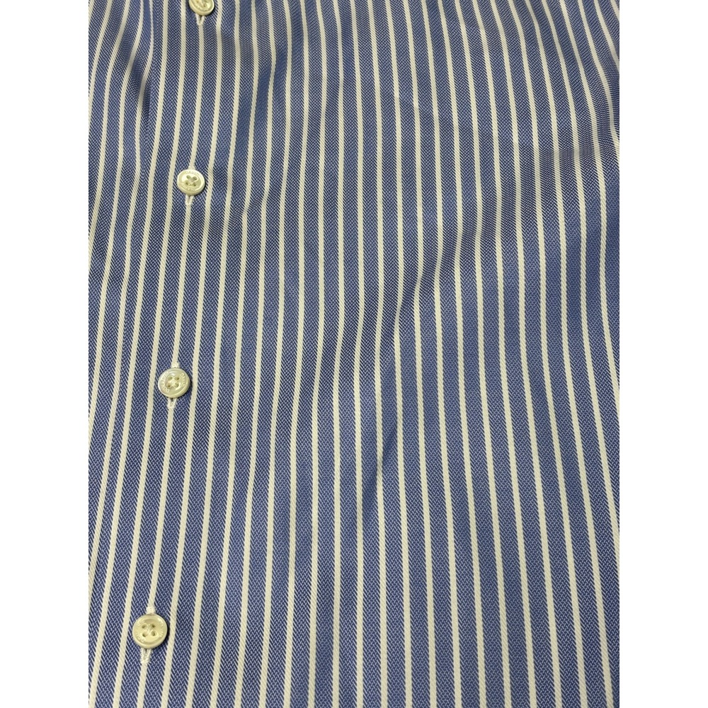 David Donahue Mens Trim Fit Dress Shirt Blue White Stripe 16 34/35 Cotton - Picture 2 of 9
